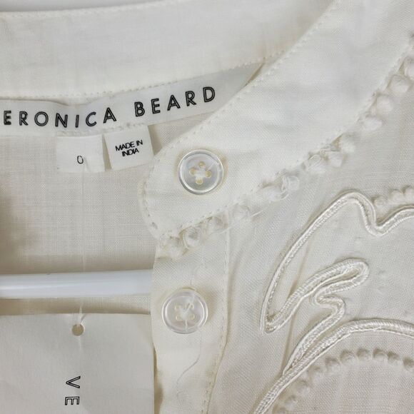 VERONICA BEARD Analeah Dress Embroidered Minidress Puff Sleeves Tassel Pom Pom - Picture 12 of 16